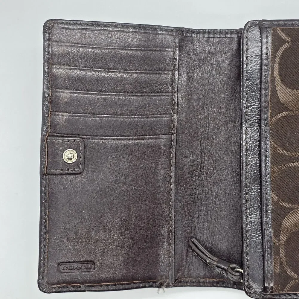 Coach‎ Ashley Brown Signature Bi Fold Wallet Coin  Cash Pouch